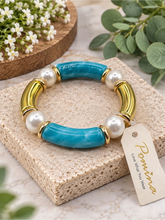 Pomina Jewelry - Pomina Turquoise, Pearl & Gold-Tone Statement Bracelet (BR 777/2ov)